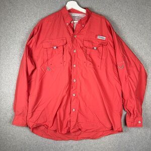 Columbia PFG Mens Size Large Button Front Shirt Red Omni Shade Long Sleeve Nylon
